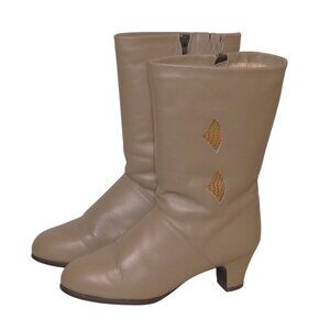 Vintage 80's / 90's Beige White Cross Leather Lined Women dressy Booth Size 8